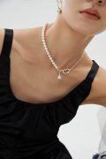 wholesale 925 Sterling Silver Plated Gold Metal Pearl Choker 14-16mm Round White Freshwater Pearls Necklaces for Women-0-1