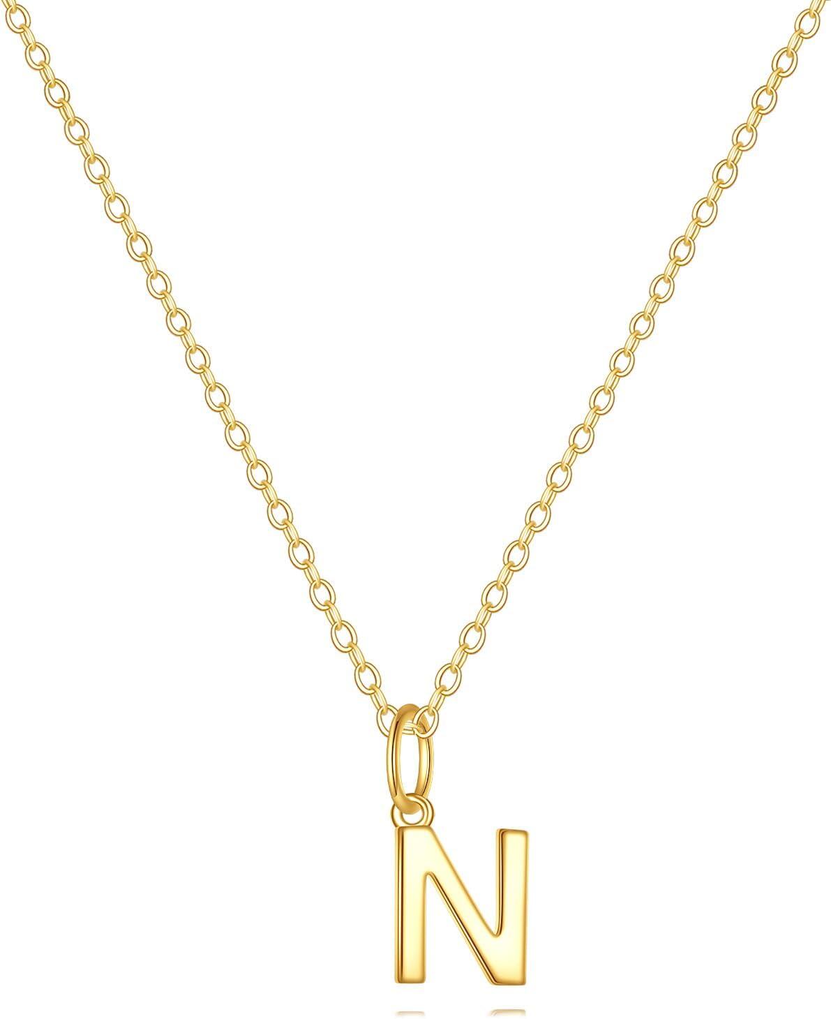 14K Gold Letter Pendant Necklace 18 -N-Initial Necklace