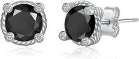 wholesale 925 Sterling Silver Black CZ Rope Design Stud Earrings for Men & Women-B-Round CZ