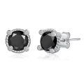 wholesale 925 Sterling Silver Black CZ Rope Design Stud Earrings for Men & Women-0-0