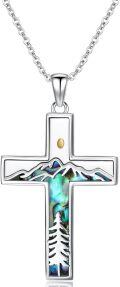 wholesale 925 Sterling Silver Cross with Abalone Shell and Tree Design Pendant Necklace for Women-0-0