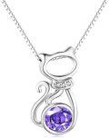 wholesale 925 Sterling Silver & Purple Cubic Zirconia Cat Pendant Necklace for Women-0-0