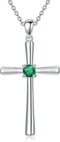 wholesale 925 Sterling Silver Birthstone Cross Necklace for Women 18 20-5-May-Emerald