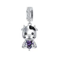wholesale 925 Sterling Silver Cute Cow Charm With Heart Crystal-02-Feb