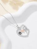 wholesale 925 Sterling Silver Heart-Shaped Paw Print & EKG Pendant Necklace for Vet Nurses-0-2