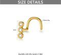 wholesale Gold Plated CZ Nostril Ring for Women - 3 Stone Design Nose Stud Hoop Earrings (18g/20g)-0-4