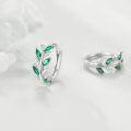 wholesale 925 Sterling Silver Emerald Leaf Hoop Earrings, Hypoallergenic Lightweight 15.2mm-0-2