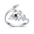 wholesale 925 Sterling Silver Cute Panda Rings Wholesale With Leaves-0-0