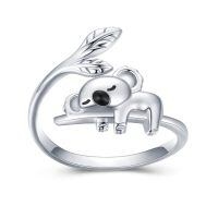 wholesale 925 Sterling Silver Cute Panda Rings Wholesale With Leaves-Koala