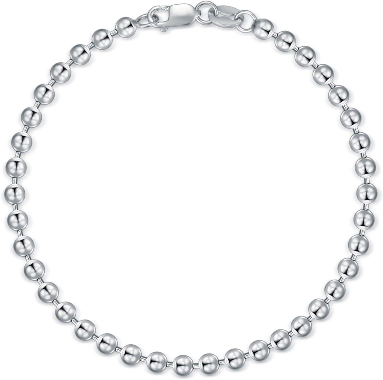 925 Sterling Silver 3mm Bead Chain Bracelet with Lobster Claw Closure - Made in Italy (Length: 7)-0-0