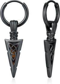 wholesale Sterling Silver Arrowhead Celtic Knot Viking Hoop Earrings for Men Women-Black-Tiger Eye