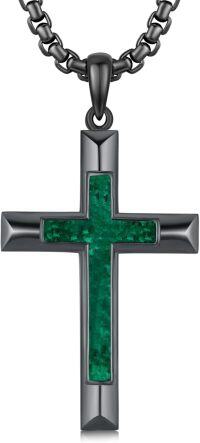wholesale 925 Sterling Silver Green Malachite Inlay Black Plated Cross Pendant Chain Necklace for Men Religious s-H03 - Black Cross with Malarchite Gravel