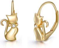 wholesale 925 Sterling Silver Gold Cat Shape Leverback Earrings for Women and Teen Girls - Birthday & Christmas Gift Ideas-A Style-cat earrings