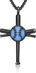 wholesale 925 Sterling Silver Black Chain Blue Opal Baseball Bat Cross Pendant Necklace for Men & Women-0-0