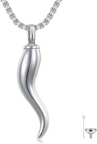wholesale 925 Sterling Silver &  Italian Horn Urn Keepsake Pendant with Funnel and Chain - Memorial Jewelry for Ashes Storage-Italian Horn Ashes Necklace