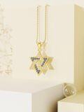 wholesale 925 Sterling Silver Plated Gold Metal Star of David Necklace with Blue and White Stones - Celtic Knot Design Pendant  for Women-0-3