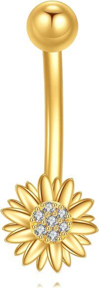 wholesale  14K Gold Cubic Zirconia Hypoallergenic Belly Button Rings for Women -Sunflower