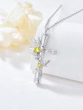 wholesale Hummingbird Cross Urn Necklaces For Ashes Women White Gold Plated S925 Sterling Silver Funnel Filler Memorial Cremation Jewelry With Citrine November Birthstone Xmas Gifts Ideas Sympathy Gifts For Women Loss Of Loved One -0-2