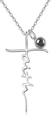 wholesale Sterling Silver Birthstone Faith Cross Pendant Necklace for Women-Personalized Photo-Personalized Photo