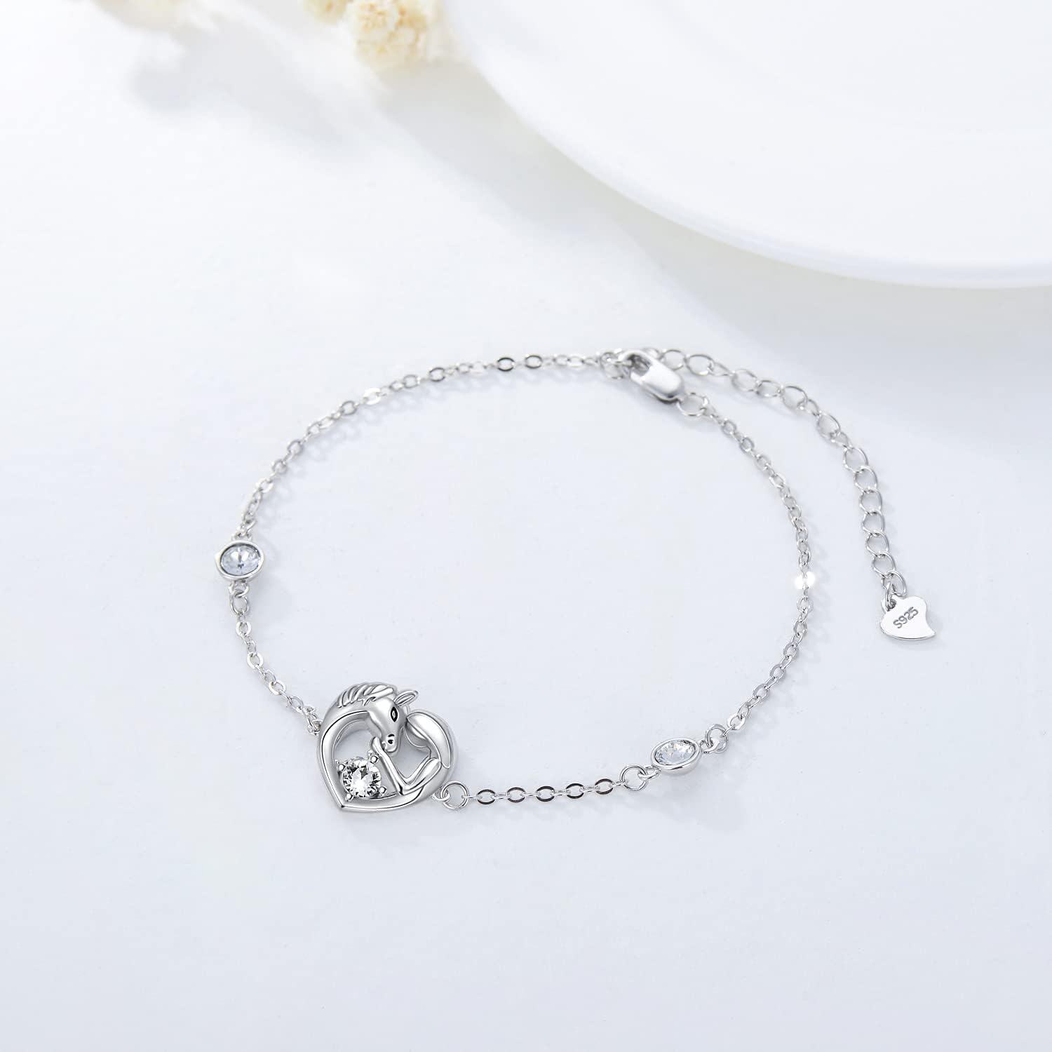 Sterling Silver Birthstone Crystal Horse Bracelet Women s Horse Jewelry Gift-0-1