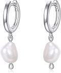 wholesale 925 Sterling Silver Baroque Pearl Huggie Hoop Earrings for Women's -0-0