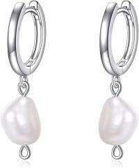 wholesale 925 Sterling Silver Baroque Pearl Huggie Hoop Earrings for Women's -pearl earrings