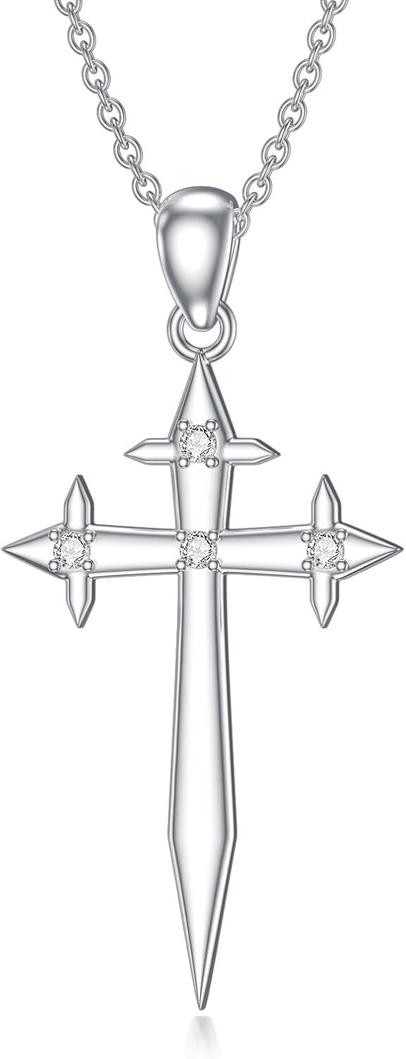 Sterling Silver Diamond Cross Necklace for Women-Type 20