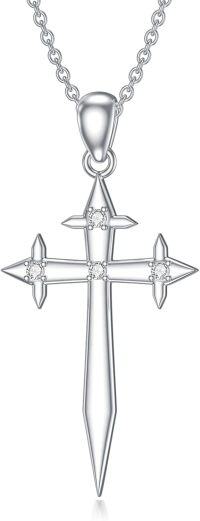 wholesale 925 Sterling Silver Sword Pendant with Cubic Zirconia Necklaces for Women s 48cm Chain Length-Type 20