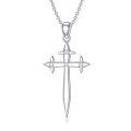 wholesale 925 Sterling Silver White Gold Plated Lab Created Diamond Pointed Cross Pendant Necklace-0-0