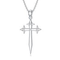 wholesale 925 Sterling Silver White Gold Plated Lab Created Diamond Pointed Cross Pendant Necklace-Type 20