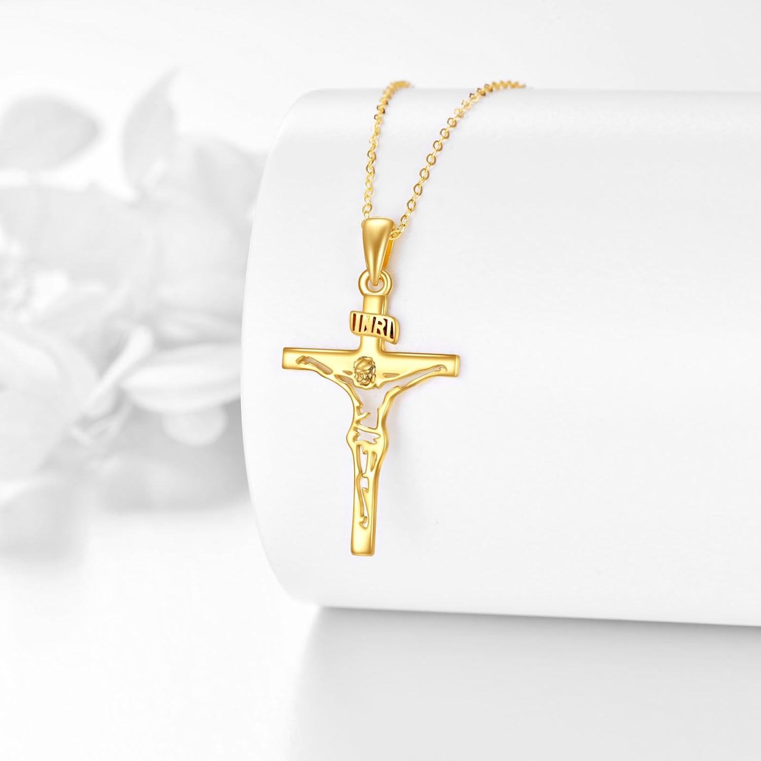 18K Gold Crucifix Pendant Necklace Christian s for Men & Women-0-1