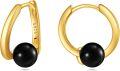 wholesale 925 Sterling Silver Gold-Plated Black Onyx Huggie Hoop Earrings - Vintage Filigree  for Women-0-0