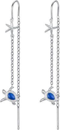 wholesale 925 Sterling Silver Blue Agate Turtle Drop Earrings Gift for Her-Turtle and Starfish