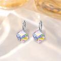 wholesale 925 Sterling Silver Leverback Earrings with AB Color Cube Crystals Hypoallergenic 6mm Square Crystal Anniversary Birthday s for Women-0-2
