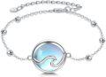 wholesale 925 Sterling Silver Blue Moonstone Sea Wave Starfish Charm Bracelet for Women 7-8in s-0-0