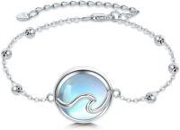 wholesale 925 Sterling Silver Blue Moonstone Sea Wave Starfish Charm Bracelet for Women 7-8in s-Moonstone Wave