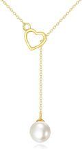 wholesale 14K Gold Heart & Pearl Lariat Necklace for Women - Anniversary/Birthday Gifts-0-0