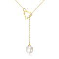 wholesale 14k Gold Open Heart Pearl Drop Lariat Necklace For Women-0-0