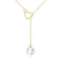wholesale 14k Gold Open Heart Pearl Drop Lariat Necklace For Women-Heart White