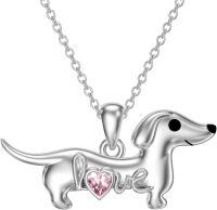 wholesale 925 Sterling Silver Dachshund Birthstone Necklace for Women Dog Lovers-M10 October-Tourmaline