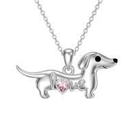 wholesale 925 Sterling Silver Dachshund Birthstone Necklace for Women Dog Lovers-M10 October-Tourmaline
