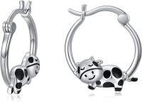 wholesale 925 Sterling Silver Cow Animal Charm Huggie Hoop Earrings for Women Girls 3mm Thickness Lightweight -Cow