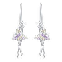 wholesale 925 Sterling Silver Ballerina Drop Earrings Pink Cz Crystal Dancing Girl Jewelry-Ballet Earrings-F