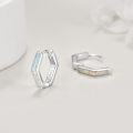 wholesale 925 Sterling Silver White Opal Abalone Hexagon Star Huggie Hoop Earrings-0-3