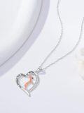 wholesale 925 Sterling Silver Metal Sporty Heart-Shaped Pendant Necklace with Basketball Player Design - Perfect Gift for Women-0-4