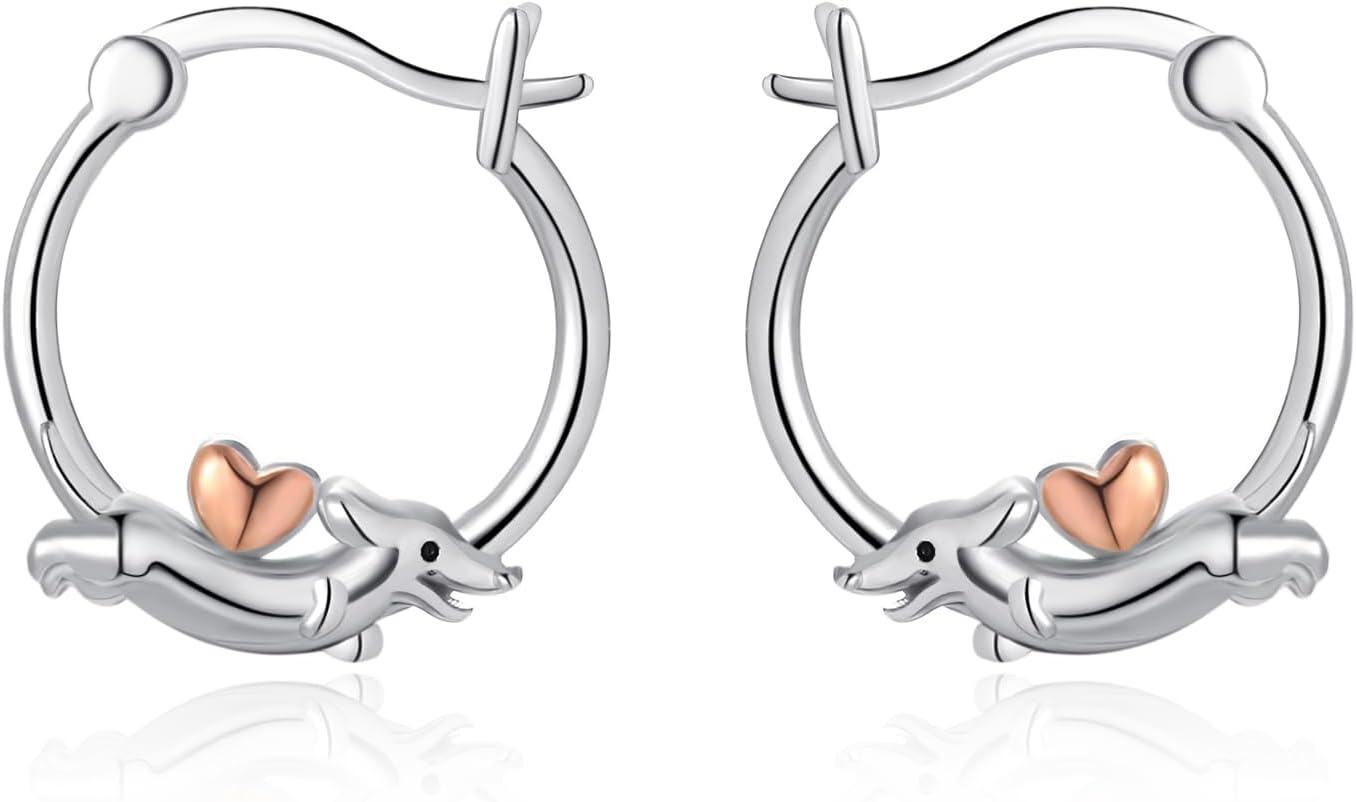 wholesale 925 Sterling Silver Dachshund Hoop Earrings for Women – Hypoallergenic, 10mm, 3g Pair-0-0