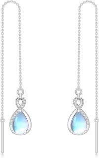 wholesale 925 Sterling Silver 12 Birthstone Infinity Threader Drop Earrings for Women-6-June-Moonstone