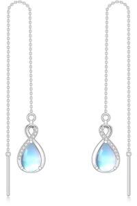 wholesale 925 Sterling Silver 12 Birthstone Infinity Threader Drop Earrings for Women-6-June-Moonstone