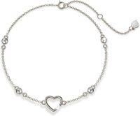 wholesale 14K Gold Heart-Shaped Anklet with Cubic Zirconia Stones and Adjustable Chain Length for Women (7-10)-White Gold
