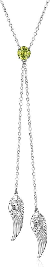 wholesale Sterling Silver Zirconia Angel Wing Necklace with Birthstone for Women-August